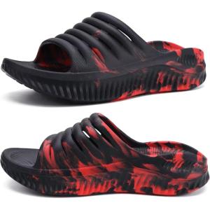 imageKuaiLu Womens Recovery Sandals With Comfortable Plantar Fasciitis SupportLadies Orthotic Open Toe Sport Slides Thick Cushion Reduces Stress on FeetJoints ampamp Back PostExerciseCamo Black Red
