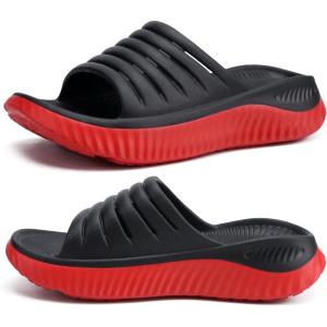 imageKuaiLu Womens Recovery Sandals With Comfortable Plantar Fasciitis SupportLadies Orthotic Open Toe Sport Slides Thick Cushion Reduces Stress on FeetJoints ampamp Back PostExerciseBlackRed