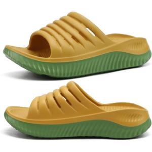imageKuaiLu Womens Recovery Sandals With Comfortable Plantar Fasciitis SupportLadies Orthotic Open Toe Sport Slides Thick Cushion Reduces Stress on FeetJoints ampamp Back PostExerciseYellow Green