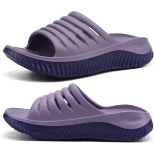 imageKuaiLu Womens Recovery Sandals With Comfortable Plantar Fasciitis SupportLadies Orthotic Open Toe Sport Slides Thick Cushion Reduces Stress on FeetJoints ampamp Back PostExerciseDouble Purple