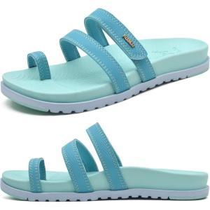 imageKuaiLu Womens Slides Sandals with Plantar Fasciitis Arch Support Fashion Comfort Adjustable Flat Sandals Ladies Lightweight Orthotic Slip on SandalsBlue