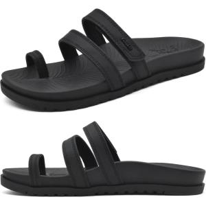 imageKuaiLu Womens Slides Sandals with Plantar Fasciitis Arch Support Fashion Comfort Adjustable Flat Sandals Ladies Lightweight Orthotic Slip on SandalsBlack