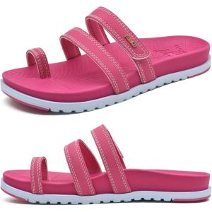 imageKuaiLu Womens Slides Sandals with Plantar Fasciitis Arch Support Fashion Comfort Adjustable Flat Sandals Ladies Lightweight Orthotic Slip on SandalsFuchsia