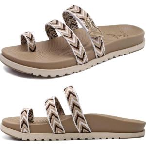 imageKuaiLu Womens Slides Sandals with Plantar Fasciitis Arch Support Fashion Comfort Adjustable Flat Sandals Ladies Lightweight Orthotic Slip on SandalsStylish Beige