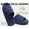 imageKuaiLu Mens Slippers Fashion Quilted Cottonblend Fabric Sandal Slippers Cozy Memory Foam Indoor Outdoor House Slippers Shoes For Man with Lightweight Soft Cushion Footbed Hard Rubber SoleDark Blue