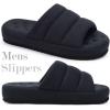 imageKuaiLu Mens Slippers Fashion Quilted Cottonblend Fabric Sandal Slippers Cozy Memory Foam Indoor Outdoor House Slippers Shoes For Man with Lightweight Soft Cushion Footbed Hard Rubber SoleAll Black