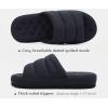 imageKuaiLu Mens Slippers Fashion Quilted Cottonblend Fabric Sandal Slippers Cozy Memory Foam Indoor Outdoor House Slippers Shoes For Man with Lightweight Soft Cushion Footbed Hard Rubber SoleAll Black