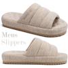 imageKuaiLu Mens Slippers Fashion Quilted Cottonblend Fabric Sandal Slippers Cozy Memory Foam Indoor Outdoor House Slippers Shoes For Man with Lightweight Soft Cushion Footbed Hard Rubber SoleBeige