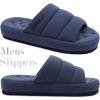 imageKuaiLu Mens Slippers Fashion Quilted Cottonblend Fabric Sandal Slippers Cozy Memory Foam Indoor Outdoor House Slippers Shoes For Man with Lightweight Soft Cushion Footbed Hard Rubber SoleDark Blue