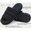 imageKuaiLu Mens Slippers Fashion Quilted Cottonblend Fabric Sandal Slippers Cozy Memory Foam Indoor Outdoor House Slippers Shoes For Man with Lightweight Soft Cushion Footbed Hard Rubber SoleAll Black