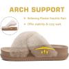 imageKuaiLu Womens Fuzzy Cross Band Platform Slippers Comfortable Faux Fur Open Toe Arch Support Slides Slippers for Indoor OutdoorBeige