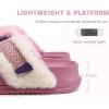 imageKuaiLu Womens Fuzzy Cross Band Platform Slippers Comfortable Faux Fur Open Toe Arch Support Slides Slippers for Indoor OutdoorPink