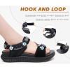 imageKuaiLu Womens Orthopedic Walking Sandals Recovery Sport Outdoor Hiking Water Sandles Thick Athletic Cushion Adjustable Leather Strap Sandals with Comfortable Plantar Fasciitis Arch SupportBlack