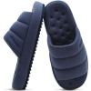imageKuaiLu Mens Slippers Fashion Quilted Cottonblend Fabric Sandal Slippers Cozy Memory Foam Indoor Outdoor House Slippers Shoes For Man with Lightweight Soft Cushion Footbed Hard Rubber SoleDark Blue