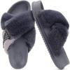 imageKuaiLu Womens Fuzzy Cross Band Platform Slippers Comfortable Faux Fur Open Toe Arch Support Slides Slippers for Indoor OutdoorGrey