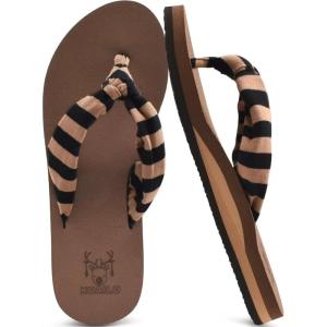 imageKuaiLu Flip Flops for Women with Arch Support Yoga Mat Comfortable Summer Beach Walking Thong Cushion Sandals Slip On Indoor OutdoorBrown Black