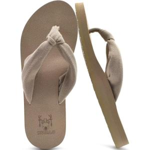 imageKuaiLu Flip Flops for Women with Arch Support Yoga Mat Comfortable Summer Beach Walking Thong Cushion Sandals Slip On Indoor OutdoorCamel