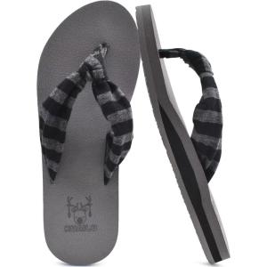 imageKuaiLu Flip Flops for Women with Arch Support Yoga Mat Comfortable Summer Beach Walking Thong Cushion Sandals Slip On Indoor OutdoorGrey Black