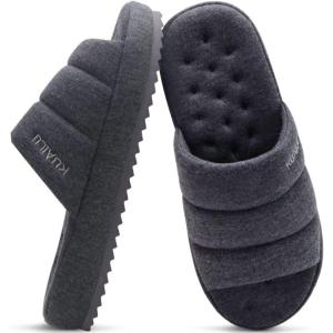 imageKuaiLu Mens Slippers Fashion Quilted Cottonblend Fabric Sandal Slippers Cozy Memory Foam Indoor Outdoor House Slippers Shoes For Man with Lightweight Soft Cushion Footbed Hard Rubber SoleGrey