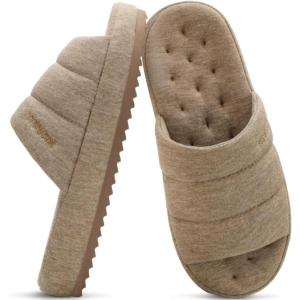 imageKuaiLu Mens Slippers Fashion Quilted Cottonblend Fabric Sandal Slippers Cozy Memory Foam Indoor Outdoor House Slippers Shoes For Man with Lightweight Soft Cushion Footbed Hard Rubber SoleApricot Yellow