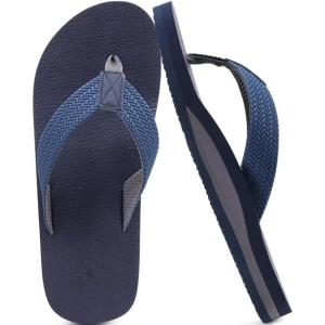 imageKuaiLu Mens Yoga Mat Leather Flip Flops Thong Sandals with Arch SupportInk Blue