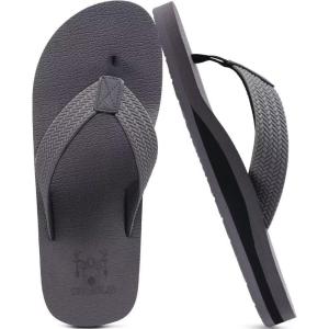 imageKuaiLu Mens Yoga Mat Leather Flip Flops Thong Sandals with Arch SupportLight Grey