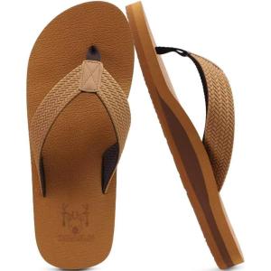imageKuaiLu Mens Yoga Mat Leather Flip Flops Thong Sandals with Arch SupportLight Khaki