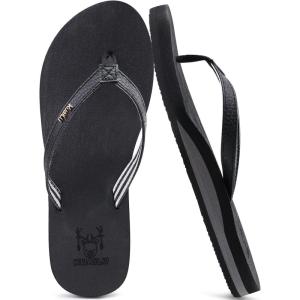 imageKuaiLu Womens Arch Support Flip Flops Comfortable Yoga Mat Cushion Slip on Walking Thong SandalsBlack