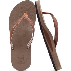 imageKuaiLu Womens Arch Support Flip Flops Comfortable Yoga Mat Cushion Slip on Walking Thong SandalsCamel