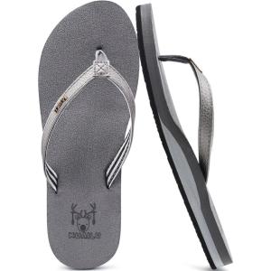 imageKuaiLu Womens Arch Support Flip Flops Comfortable Yoga Mat Cushion Slip on Walking Thong SandalsGrey