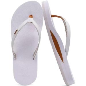 imageKuaiLu Womens Arch Support Flip Flops Comfortable Yoga Mat Cushion Slip on Walking Thong SandalsWhite