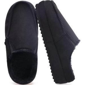 imageKuaiLu Womens Clog Slippers Cozy Warm Plush Lined With Arch Support Suede Faux Fur House ladies Bedroom Slippers Comfortable Memory Foam Slipon Womans Home Shoes Indoor Outdoor Thick Hard SoleBlack