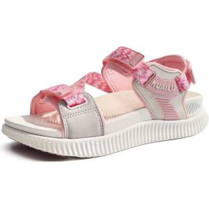 imageKuaiLu Womens Orthopedic Walking Sandals Recovery Sport Outdoor Hiking Water Sandles Thick Athletic Cushion Adjustable Leather Strap Sandals with Comfortable Plantar Fasciitis Arch SupportPink White