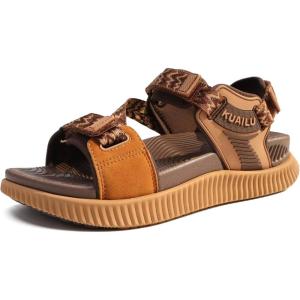 imageKuaiLu Womens Orthopedic Walking Sandals Recovery Sport Outdoor Hiking Water Sandles Thick Athletic Cushion Adjustable Leather Strap Sandals with Comfortable Plantar Fasciitis Arch SupportBrown Khaki