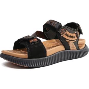 imageKuaiLu Womens Orthopedic Walking Sandals Recovery Sport Outdoor Hiking Water Sandles Thick Athletic Cushion Adjustable Leather Strap Sandals with Comfortable Plantar Fasciitis Arch SupportBlack Khaki