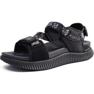 imageKuaiLu Womens Orthopedic Walking Sandals Recovery Sport Outdoor Hiking Water Sandles Thick Athletic Cushion Adjustable Leather Strap Sandals with Comfortable Plantar Fasciitis Arch SupportBlack
