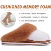imageKuaiLu Womens Fluff Dual Memory Foam Slippers Ladies Cozy Arch Support Warm Scuff Slippers Slip on Comfy Winter House Shoes with NonSlip Indoor Outdoor Hard SoleWhite Khaki