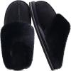 imageKuaiLu Womens Fluff Dual Memory Foam Slippers Ladies Cozy Arch Support Warm Scuff Slippers Slip on Comfy Winter House Shoes with NonSlip Indoor Outdoor Hard SoleDark Black