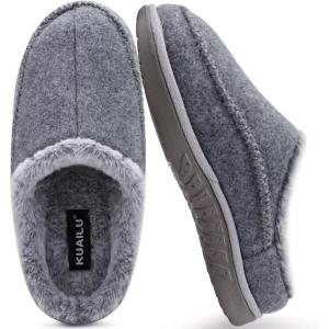 imageKuaiLu Mens Clog Slippers with Arch Support Suede Faux Fur Memory Foam Warm House Shoes Comfortable Slipon Mans Bedroom Indoor Outdoor Slippers Rubber Sole Size 716Greychoose One Size Down