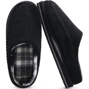 imageKuaiLu Mens Clog Slippers with Arch Support Suede Faux Fur Memory Foam Warm House Shoes Comfortable Slipon Mans Bedroom Indoor Outdoor Slippers Rubber Sole Size 716Felt Black