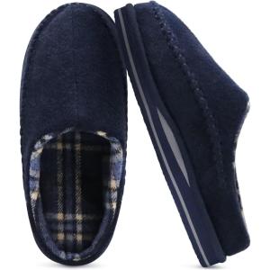 imageKuaiLu Mens Clog Slippers with Arch Support Suede Faux Fur Memory Foam Warm House Shoes Comfortable Slipon Mans Bedroom Indoor Outdoor Slippers Rubber Sole Size 716Felt Blue