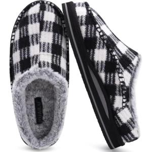 imageKuaiLu Mens Clog Slippers with Arch Support Suede Faux Fur Memory Foam Warm House Shoes Comfortable Slipon Mans Bedroom Indoor Outdoor Slippers Rubber Sole Size 716Blackwhite Plaid