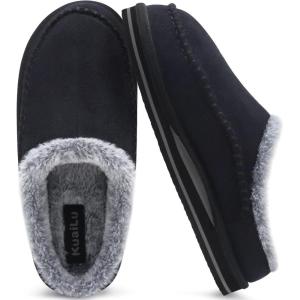 imageKuaiLu Mens Clog Slippers with Arch Support Suede Faux Fur Memory Foam Warm House Shoes Comfortable Slipon Mans Bedroom Indoor Outdoor Slippers Rubber Sole Size 716Black