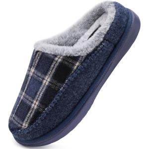 imageKuaiLu Mens Clog Slippers with Arch Support Suede Faux Fur Memory Foam Warm House Shoes Comfortable Slipon Mans Bedroom Indoor Outdoor Slippers Rubber Sole Size 716Blue Plaidchoose One Size Down