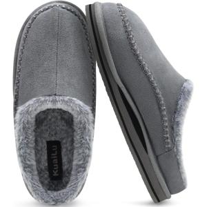imageKuaiLu Mens Clog Slippers with Arch Support Suede Faux Fur Memory Foam Warm House Shoes Comfortable Slipon Mans Bedroom Indoor Outdoor Slippers Rubber Sole Size 716Grey