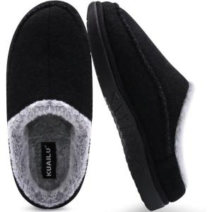 imageKuaiLu Mens Clog Slippers with Arch Support Suede Faux Fur Memory Foam Warm House Shoes Comfortable Slipon Mans Bedroom Indoor Outdoor Slippers Rubber Sole Size 716Blackchoose One Size Down