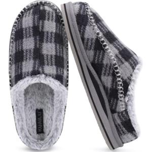 imageKuaiLu Mens Clog Slippers with Arch Support Suede Faux Fur Memory Foam Warm House Shoes Comfortable Slipon Mans Bedroom Indoor Outdoor Slippers Rubber Sole Size 716Deepgrey Plaid