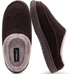 imageKuaiLu Mens Clog Slippers with Arch Support Suede Faux Fur Memory Foam Warm House Shoes Comfortable Slipon Mans Bedroom Indoor Outdoor Slippers Rubber Sole Size 716Brownchoose One Size Down