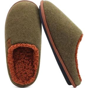 imageKuaiLu Mens House Memory Foam Slippers with Comfy Warm Plush Lining Felt Slip On Casual Pantuflas Mans Comfortable Bedroom Shoes Rubber Sole for IndoorampampOutdoor Mens Size 715Green Brown