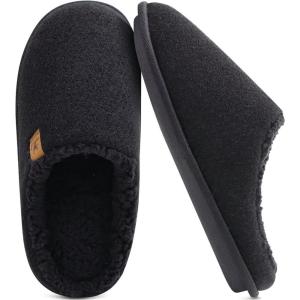 imageKuaiLu Mens House Memory Foam Slippers with Comfy Warm Plush Lining Felt Slip On Casual Pantuflas Mans Comfortable Bedroom Shoes Rubber Sole for IndoorampampOutdoor Mens Size 715Black